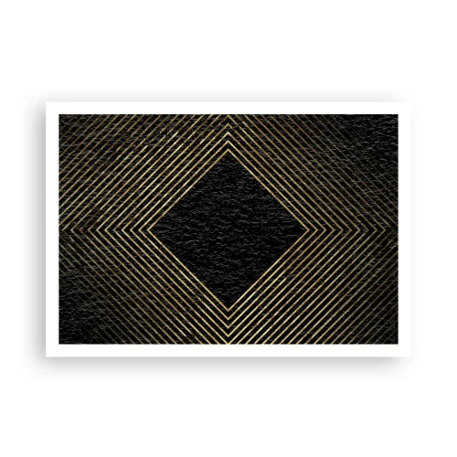 Plakat - Czarne tło z geometrycznym wzorem złotych linii - 100x70cm - Geometria w stylu glamour - Nowoczesna dekoracja ścienna do salonu i sypialni ARTTOR