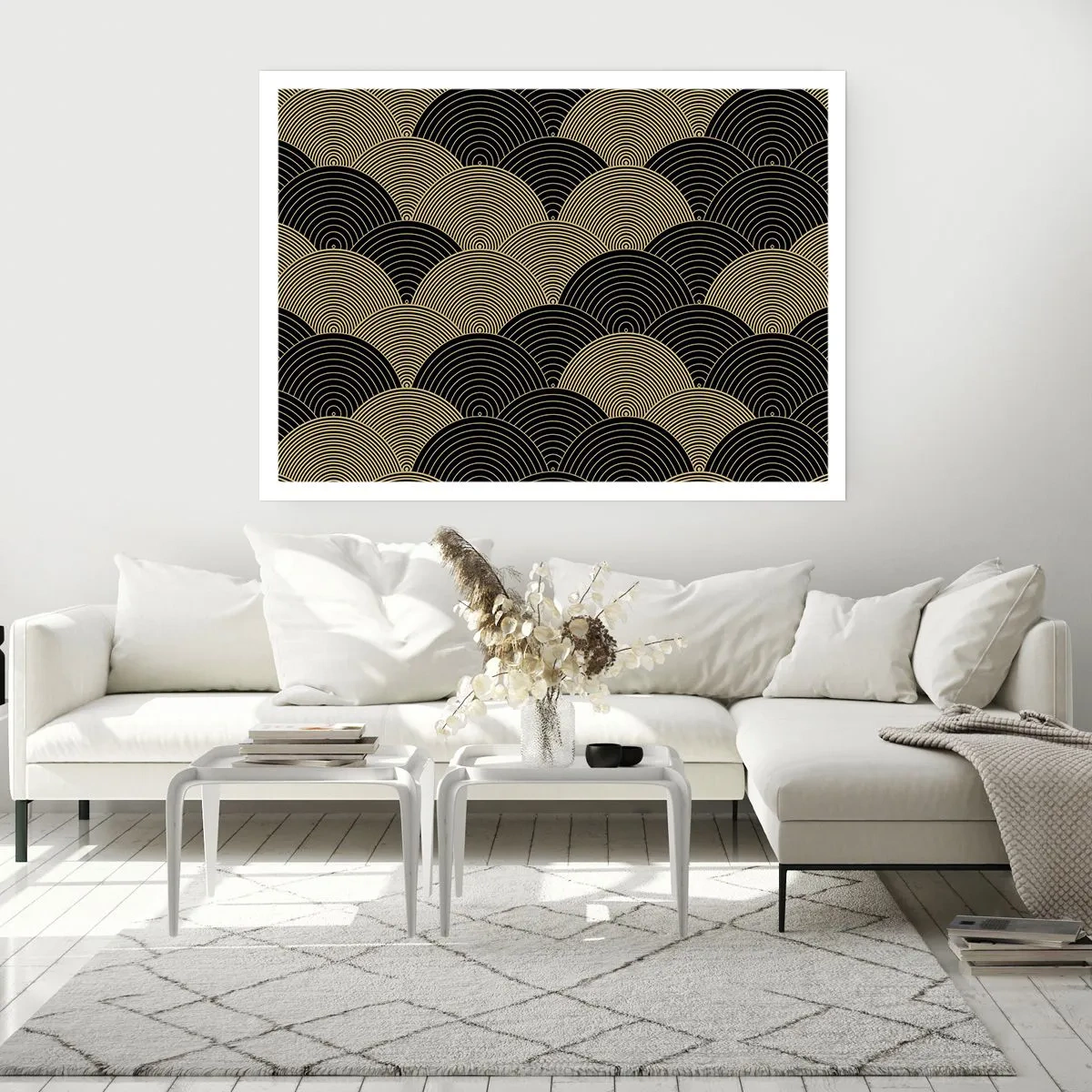 Plakat - Wzór w stylu art deco z półokręgami i złotymi liniami - 100x70cm - Jedność w wielości - Nowoczesna dekoracja ścienna do salonu i sypialni ARTTOR