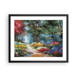 Plakat w czarnej ramie - Leśny ogród, kwietny las - 50x40 cm