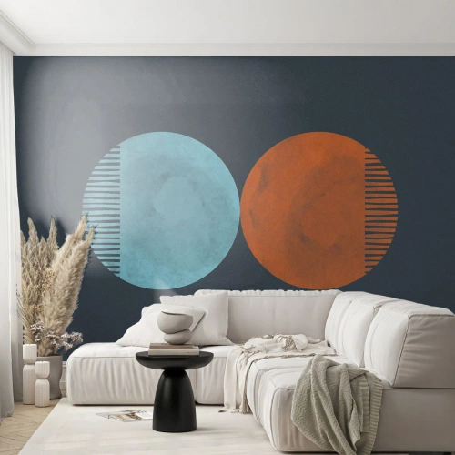 Fototapeta Standard Eco - Abstrakcyjne koła w odcieniach niebieskiego i pomarańczowego - 100x70cm - Tylko geometria? - Nowoczesna dekoracja ścienna do salonu i sypialni ARTTOR