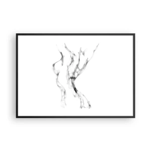 Plakat w czarnej ramie - Delikatne, abstrakcyjne linie przypominające smugi dymu na jasnym tle - 100x70cm - Piękna i silna - Nowoczesna dekoracja ścienna do salonu i sypialni ARTTOR