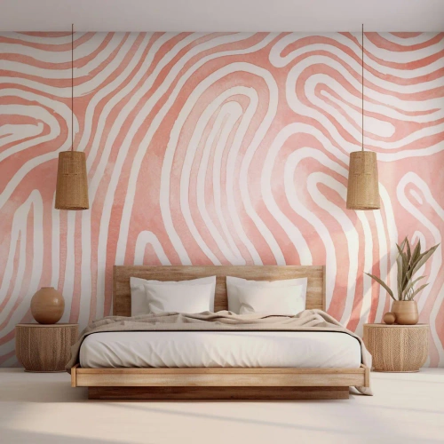 Fototapeta Premium Sand - Koralowe abstrakcyjne linie tworzące organiczny wzór - 100x70cm - W koralowym labiryncie - Nowoczesna dekoracja ścienna do salonu, kuchni i sypialni ARTTOR