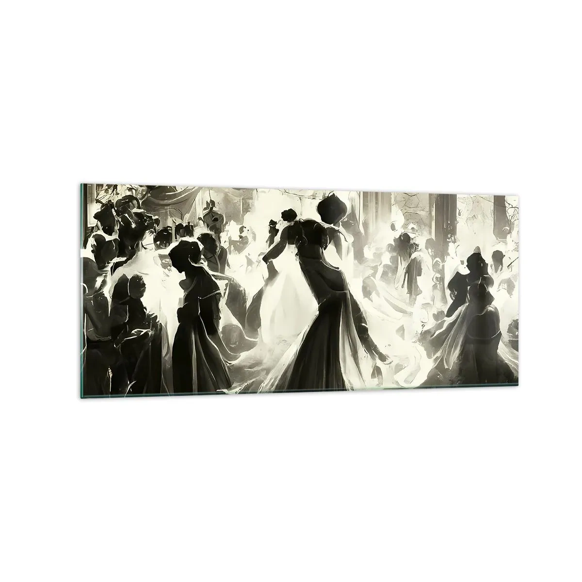 Obraz na szkle - Bal w stylu retro w tonacji czarno-białej - 120x50cm - Wielka maskarada - Nowoczesna dekoracja ścienna do salonu i sypialni ARTTOR