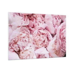 Obraz na szkle - Bukiet jasnoróżowych piwonii w zbliżeniu - 100x70cm - Przytulone i pachnące - Nowoczesna dekoracja ścienna do salonu, kuchni i sypialni ARTTOR