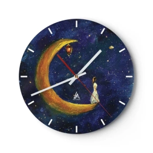 Zegar ścienny - Postać na księżycu w nocnym, bajkowym niebie z latarnią - 30x30cm - Wołanie świata - Nowoczesna dekoracja ścienna do salonu, kuchni i sypialni ARTTOR