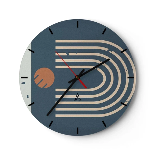 Zegar ścienny - Abstrakcyjny wzór geometryczny w odcieniach granatu i beżu - 30x30cm - Geometria na granacie - Nowoczesna dekoracja ścienna do salonu, kuchni i sypialni ARTTOR
