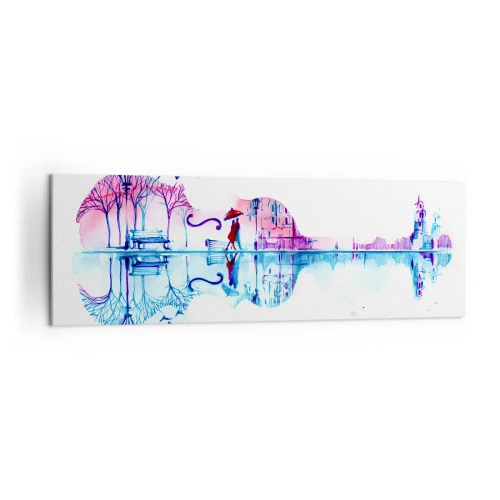 Obraz na płótnie - Sylwetka miasta w kształcie skrzypiec w akwarelowych kolorach - 160x50cm - Kantyczki deszczu wam przyniosę - Nowoczesna dekoracja ścienna do salonu i sypialni ARTTOR