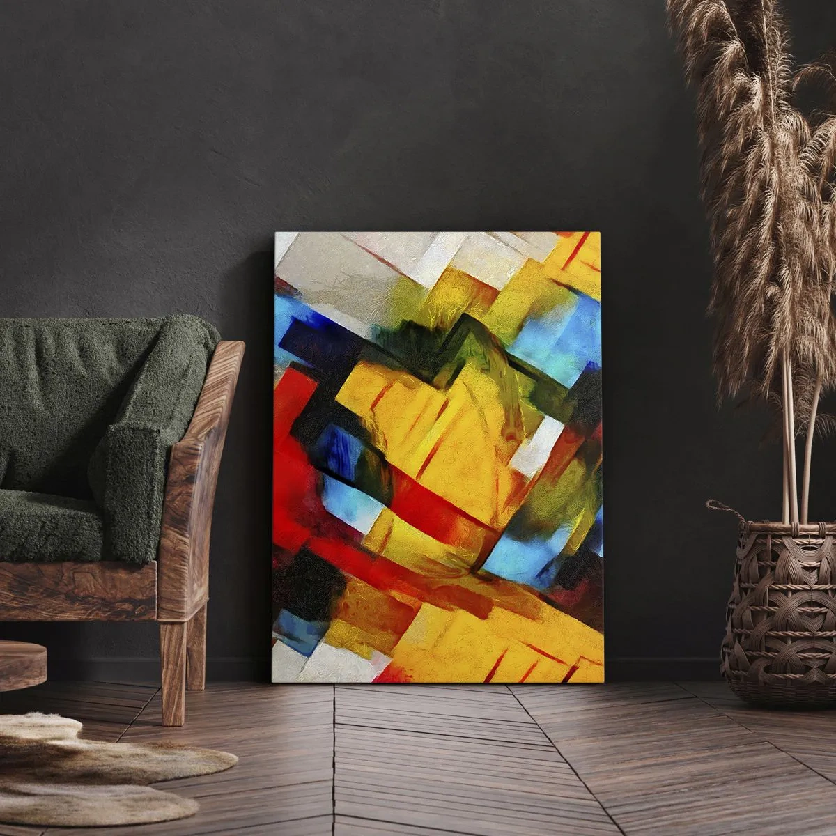 Obraz na płótnie - Abstrakcyjna kompozycja geometryczna w żywych kolorach - 70x100cm - Różnobarwny przekładaniec - Nowoczesna dekoracja ścienna do salonu i sypialni ARTTOR