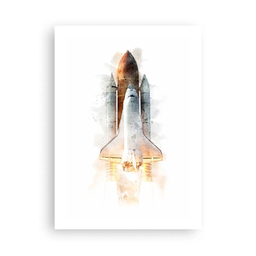 Plakat - Startujący wahadłowiec kosmiczny w stylu akwarelowym - 50x70cm - Odkrywcy na start - Nowoczesna dekoracja ścienna do salonu, kuchni i sypialni ARTTOR