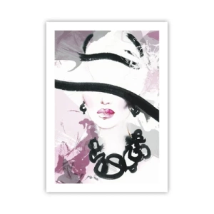 Plakat - Elegancka ilustracja kobiecej twarzy w odcieniach różu i czerni - 50x70cm - Portret damy w czerni i różu - Nowoczesna dekoracja ścienna do salonu, kuchni i sypialni ARTTOR