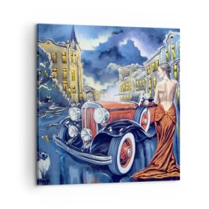 Obraz na płótnie - Nokturn w błękicie i koralu - 60x60 cm