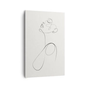 Obraz na płótnie - Minimalistyczny szkic twarzy w stylu line art na białym tle - 80x120cm - Zapętlona w marzeniach - Nowoczesna dekoracja ścienna do salonu i sypialni ARTTOR
