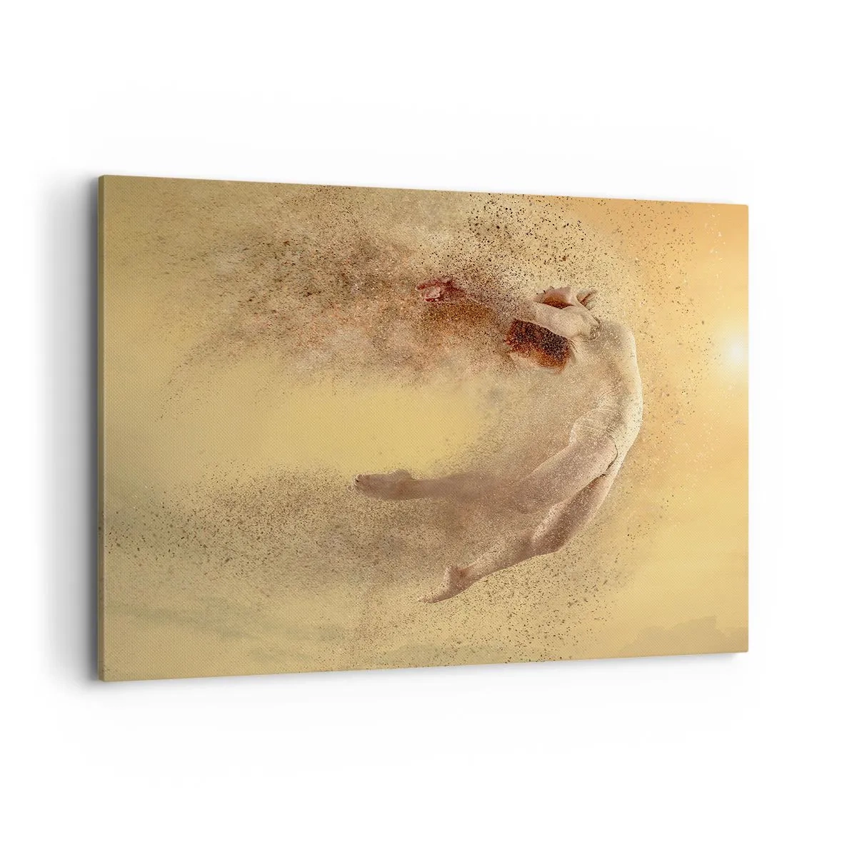 Obraz na płótnie - Postać w dynamicznym ruchu z efektem rozpadu - 100x70cm - W tanecznym uniesieniu - Nowoczesna dekoracja ścienna do salonu, kuchni i sypialni ARTTOR