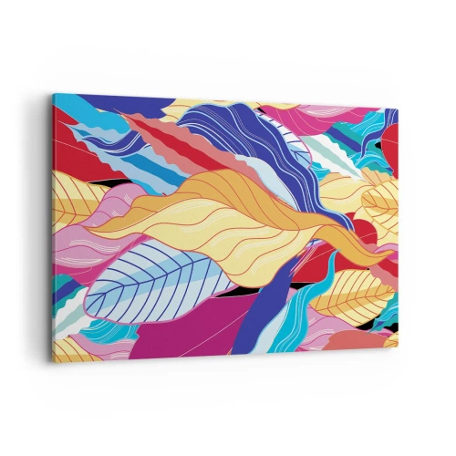 Obraz na płótnie - Barwne liście w żywych kolorach tworzące dynamiczną kompozycję - 120x80cm - Kolorowy bałagan - Nowoczesna dekoracja ścienna do salonu, kuchni i sypialni ARTTOR