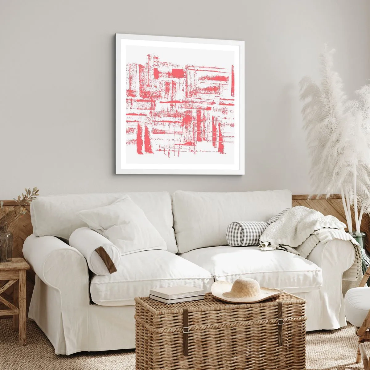 Plakat w białej ramie - Czerwone miasto - 60x60 cm