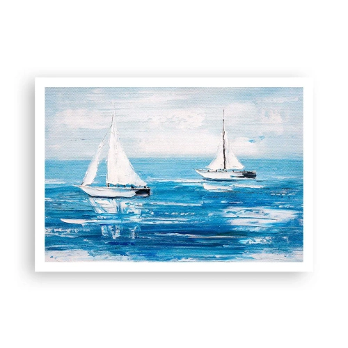 Plakat - Jachty na błękitnym morzu w artystycznym stylu - 100x70cm - Z przyjacielem u boku - Nowoczesna dekoracja ścienna do salonu i sypialni ARTTOR
