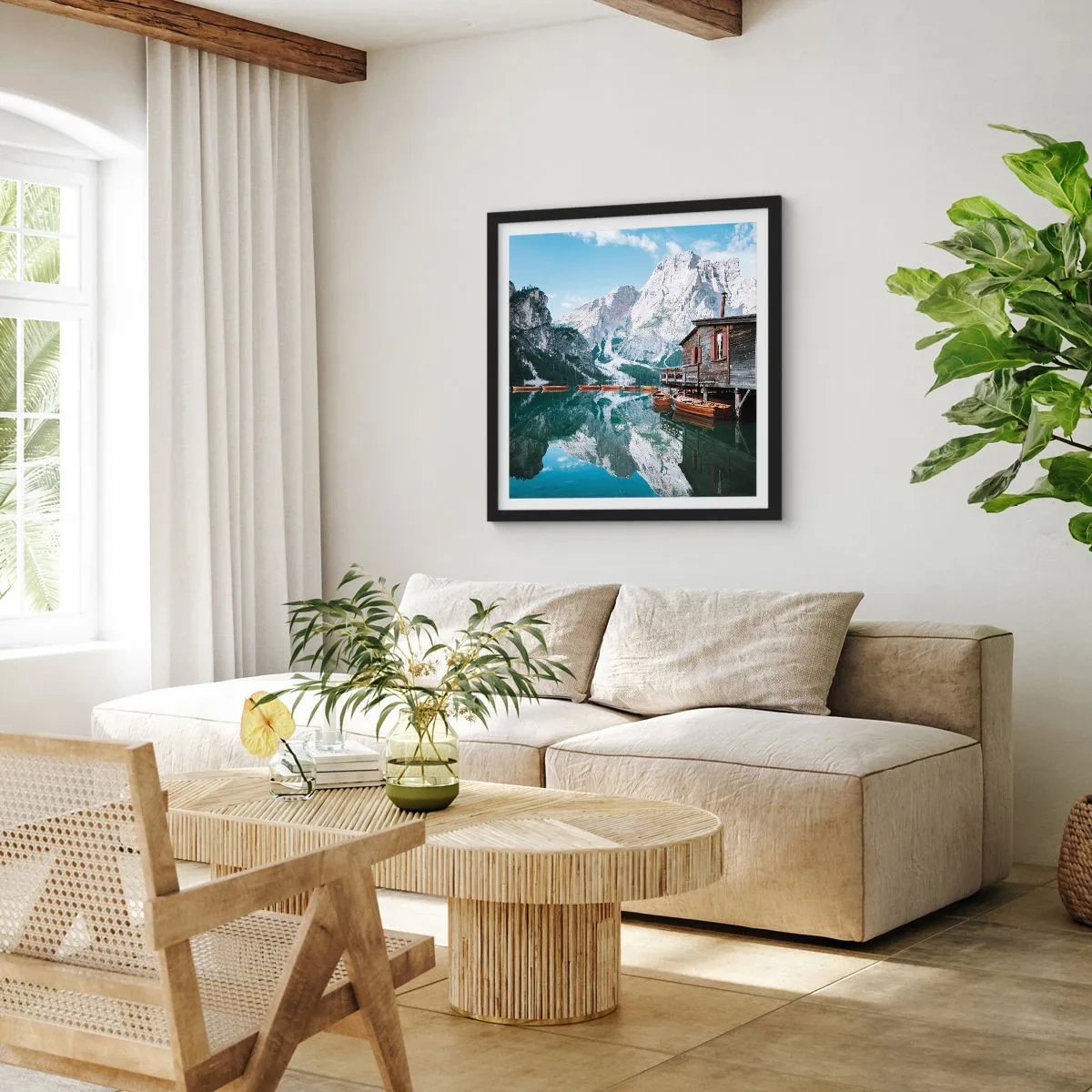 Plakat w czarnej ramie - Krystaliczny, górski poranek - 40x40 cm