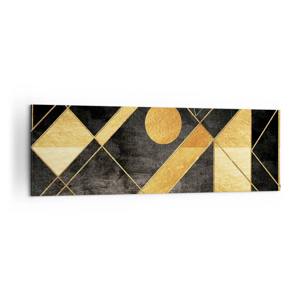 Obraz na płótnie - Geometryczne kształty w złotych i czarnych tonacjach - 160x50cm - Słońce pustyni - Nowoczesna dekoracja ścienna do salonu i sypialni ARTTOR