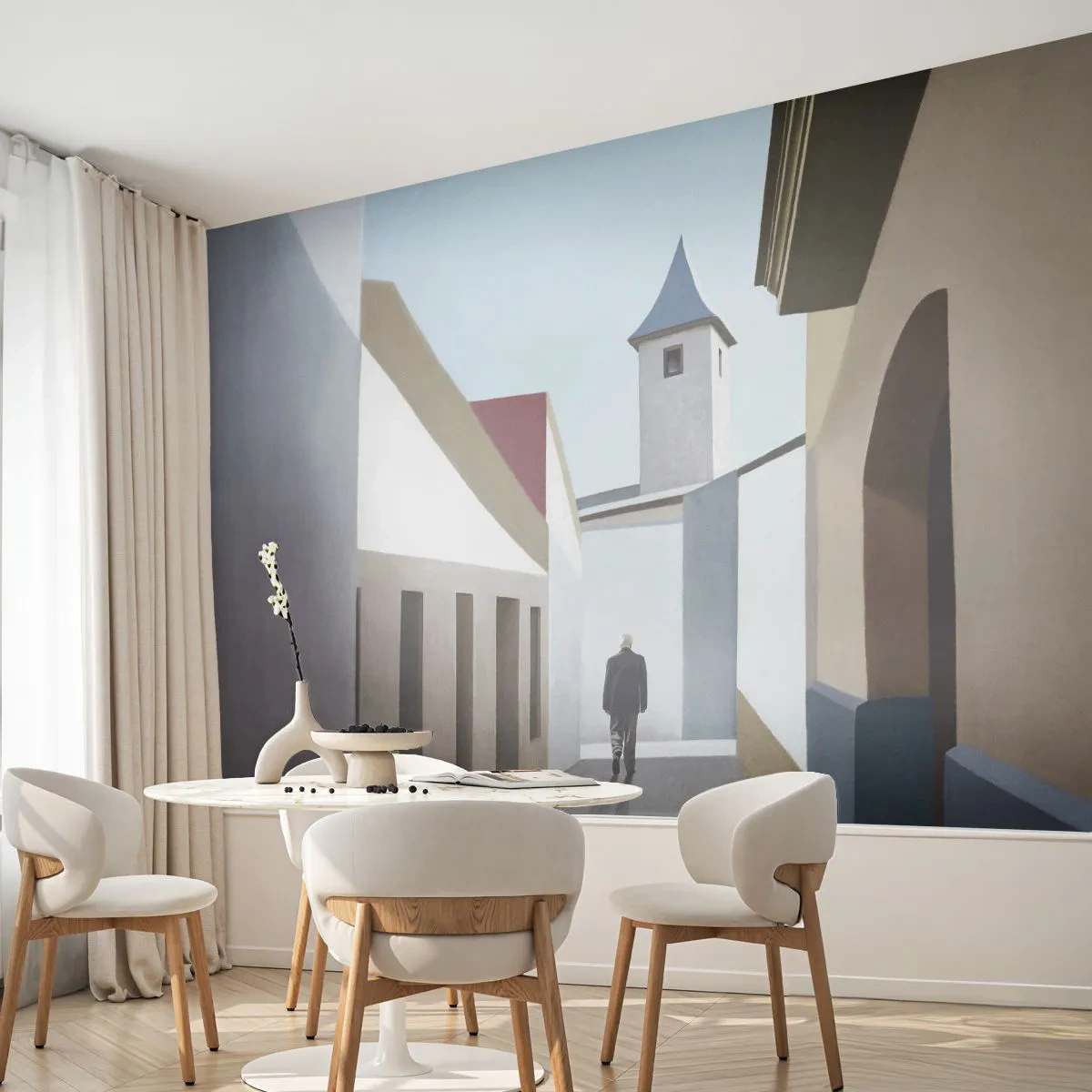 Fototapeta Premium Sand - Słoneczny spacer - Pastelowe, Budynki, Architektura - 300x210 cm