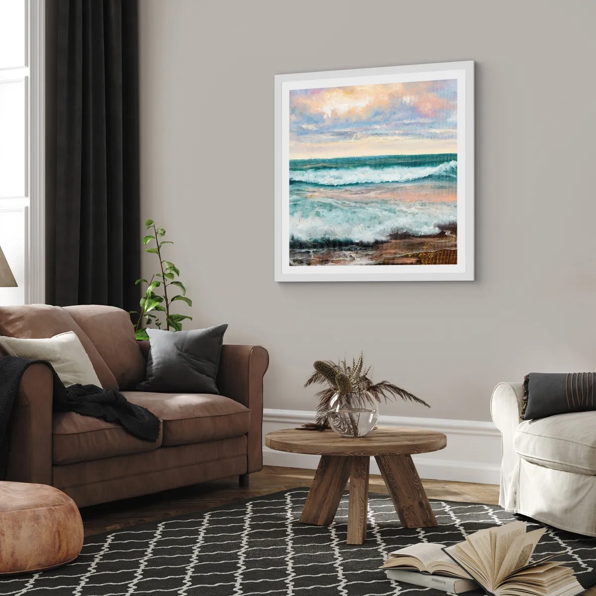 Plakat w białej ramie - Tutaj wygładzisz duszę - 40x40 cm