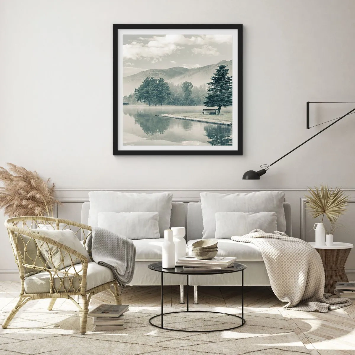 Plakat w czarnej ramie - Jezioro jeszcze śpi - 50x50 cm