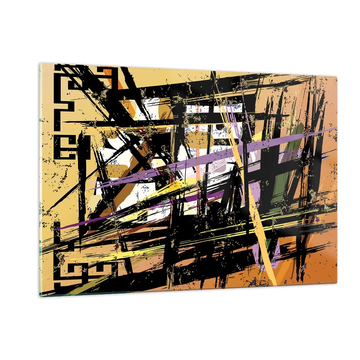 Obraz na szkle - Abstrakcyjna kompozycja geometryczna w ostrych liniach - 120x80cm - Ostre cięcie - Nowoczesna dekoracja ścienna do salonu, kuchni i sypialni ARTTOR