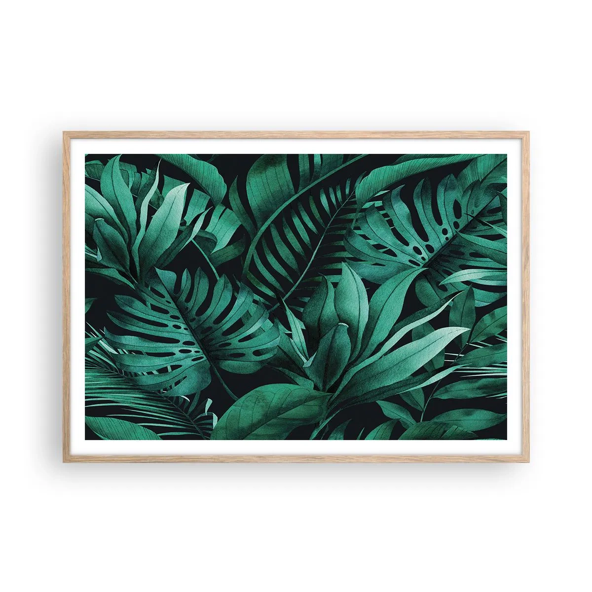 Plakat w ramie jasny dąb - Głębia tropikalnej zieleni - 100x70 cm