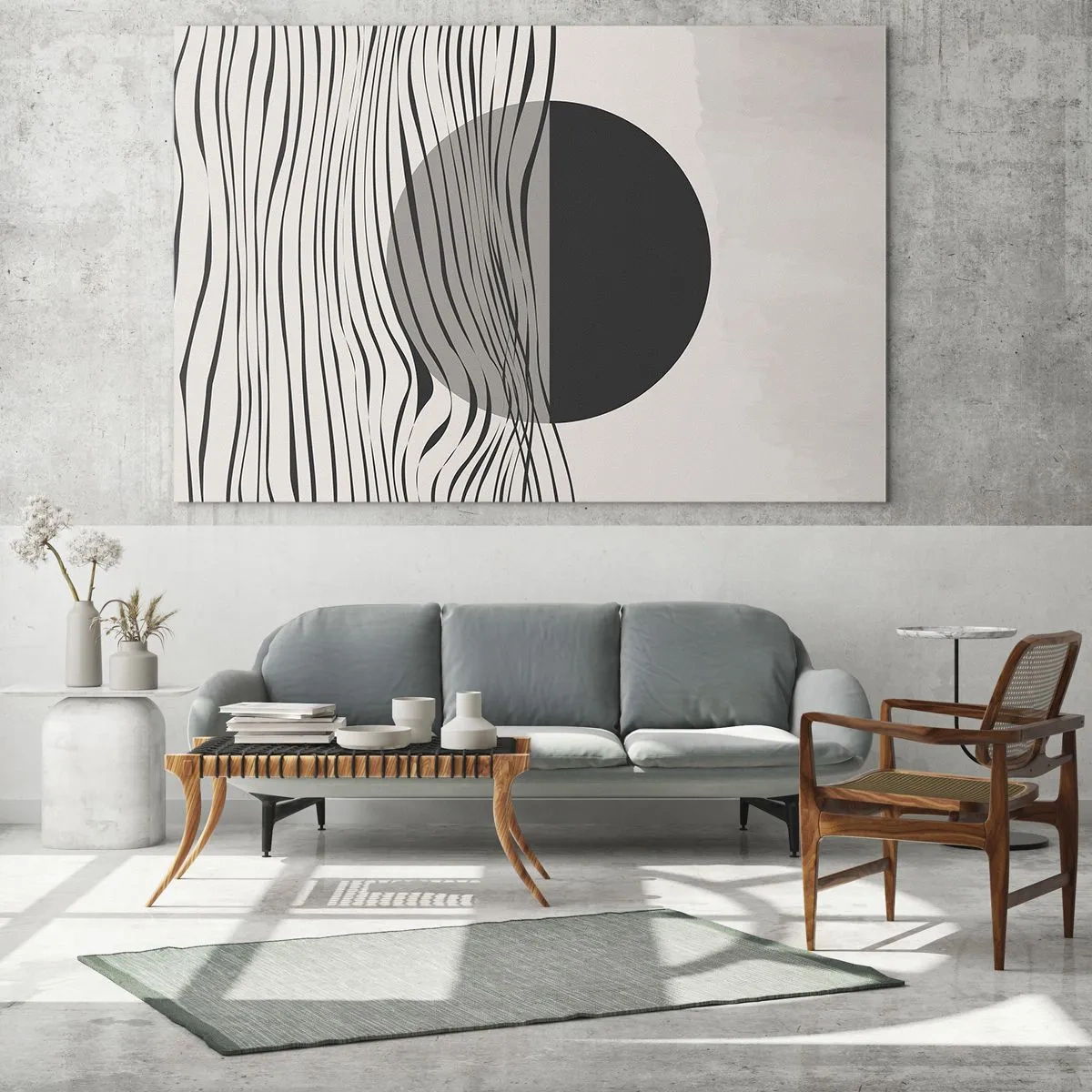 Obraz na szkle - Abstrakcyjne linie i geometryczne kształty w stonowanych barwach - 120x50cm - Kompozycja połowiczna - Nowoczesna dekoracja ścienna do salonu i sypialni ARTTOR