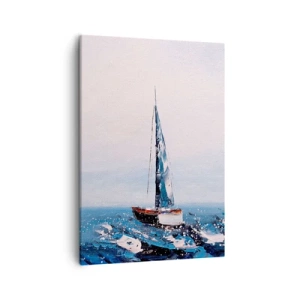 Obraz na płótnie - Malarska interpretacja żaglówki na wzburzonym morzu - 50x70cm - Braterstwo wiatru - Nowoczesna dekoracja ścienna do salonu, kuchni i sypialni ARTTOR