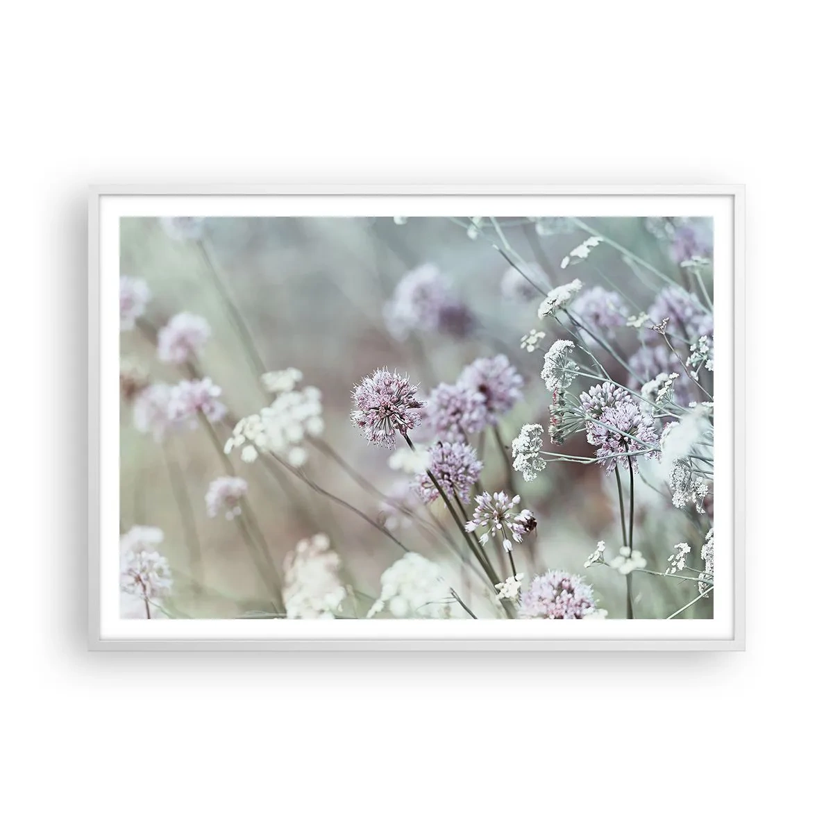 Plakat w białej ramie - Słodkie filigrany ziół - 100x70 cm