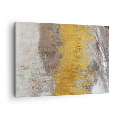 Obraz na płótnie - Złoty i beżowy abstrakcyjny wzór - 70x50cm - Złocisty podmuch - Nowoczesna dekoracja ścienna do salonu i sypialni ARTTOR