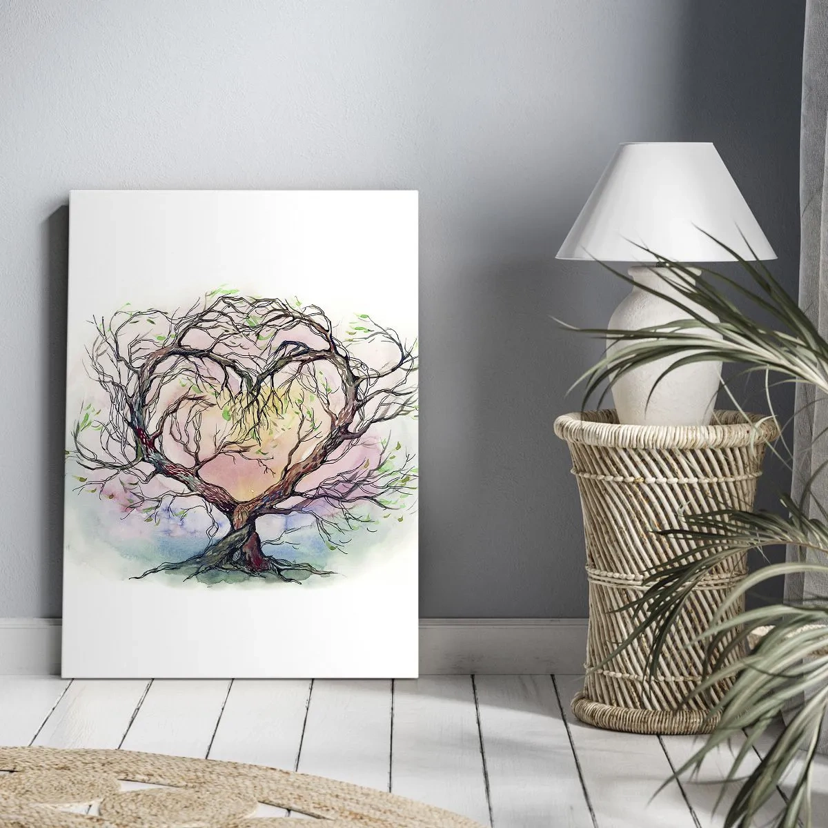 Obraz na płótnie - Drzewo w kształcie serca z delikatnym, artystycznym tłem - 50x70cm - Razem przeciwko wichurom - Nowoczesna dekoracja ścienna do salonu, kuchni i sypialni ARTTOR