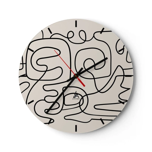 Zegar ścienny - Abstrakcyjne czarne linie na jasnym tle w stylu nowoczesnym - 30x30cm - Po śladzie - Nowoczesna dekoracja ścienna do salonu, kuchni i sypialni ARTTOR