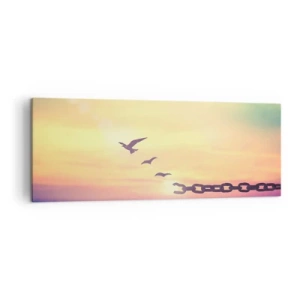 Obraz na płótnie - Symbol wolności z ptakami i zerwanym łańcuchem - 140x50cm - Zwycięstwo wolności - Nowoczesna dekoracja ścienna do salonu i sypialni ARTTOR