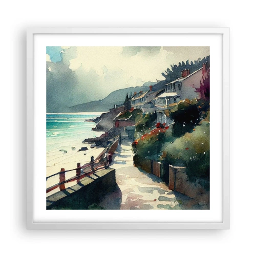 Plakat w białej ramie - Śródziemnomorskie miasteczko - 50x50 cm