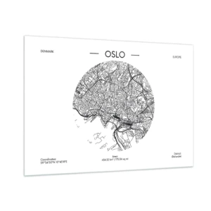 Obraz na szkle - Mapa miasta Oslo w stylu graficznym w czerni i bieli - 100x70cm - Anatomia Oslo - Nowoczesna dekoracja ścienna do salonu, kuchni i sypialni ARTTOR