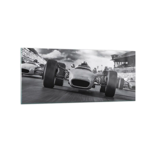 Obraz na szkle - Wyścig klasycznych samochodów w ruchu - 120x50cm - Jest moc! - Nowoczesna dekoracja ścienna do salonu i sypialni ARTTOR