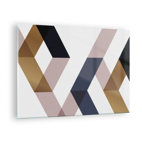 Obraz na szkle - Geometryczny wzór w złotych i beżowych odcieniach - 70x50cm - Płaszczyzny i kąty - Nowoczesna dekoracja ścienna do salonu i sypialni ARTTOR