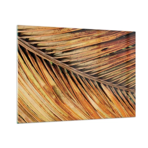Obraz na szkle - Zbliżenie na suche, złote liście palmy - 100x70cm - Kokosowe złoto - Nowoczesna dekoracja ścienna do salonu, kuchni i sypialni ARTTOR