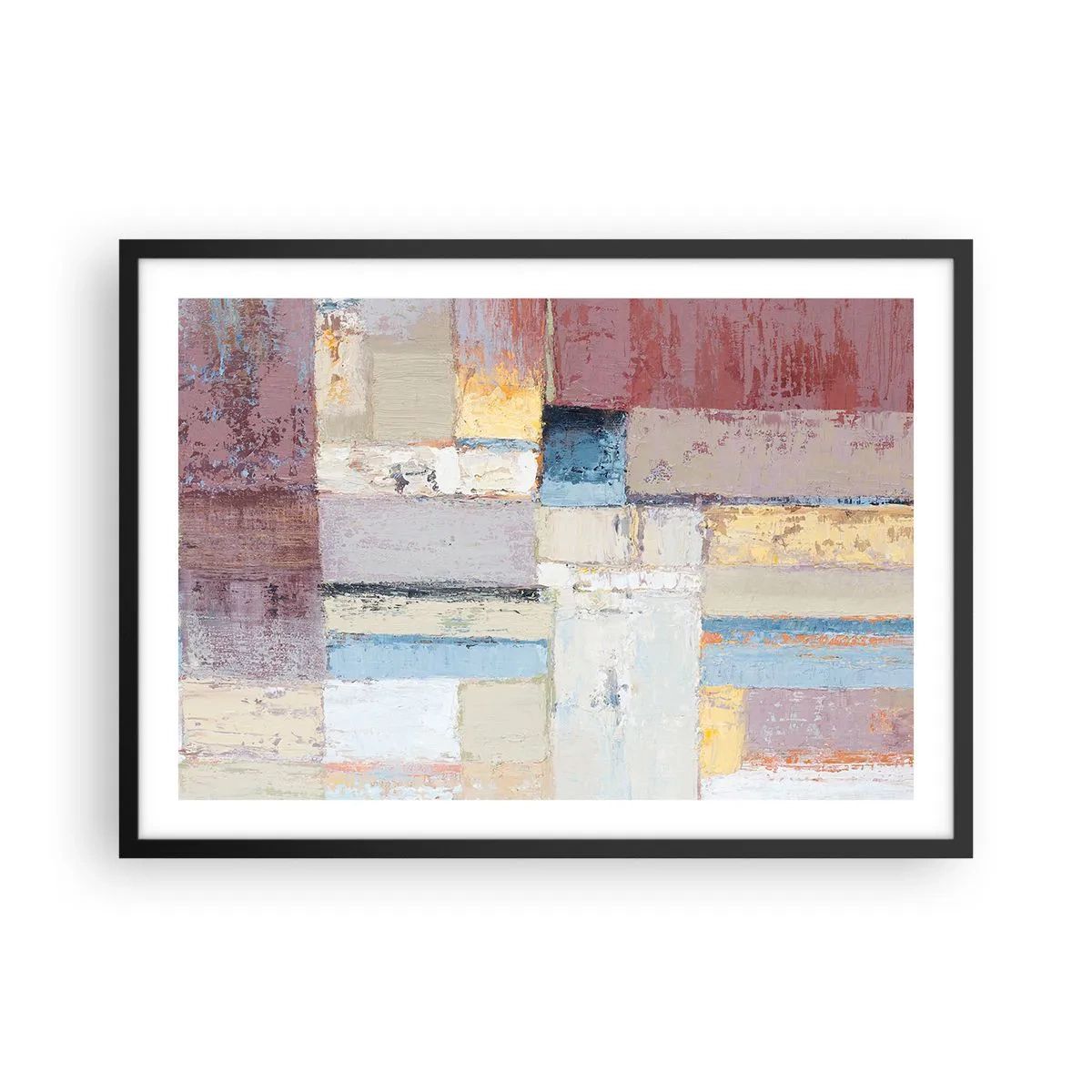 Plakat w czarnej ramie - Geometryczna kompozycja w pastelowych barwach - 70x50cm - Spokój geometrii - Nowoczesna dekoracja ścienna do salonu i sypialni ARTTOR