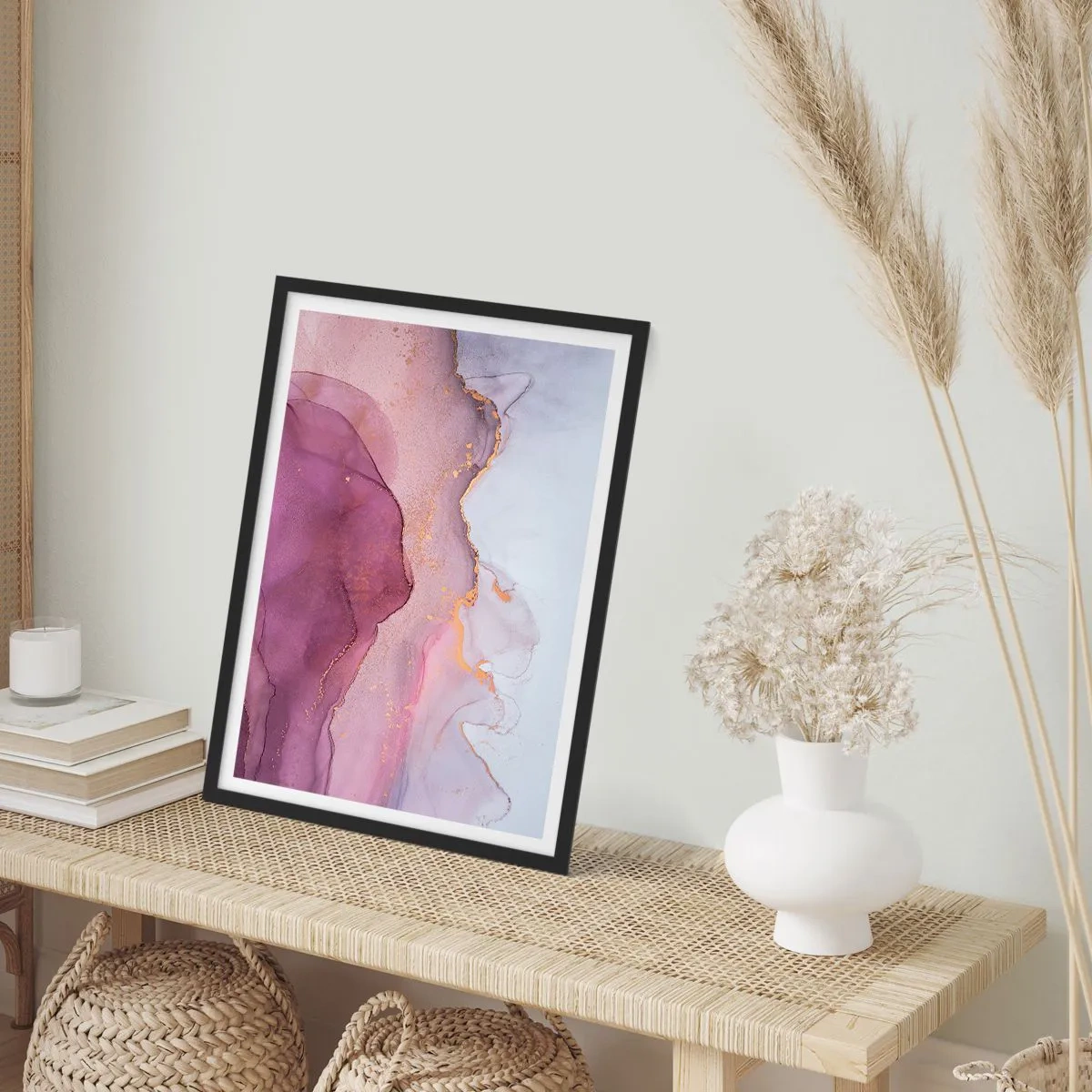Plakat w czarnej ramie - Fale lila i fioletu - 40x50 cm
