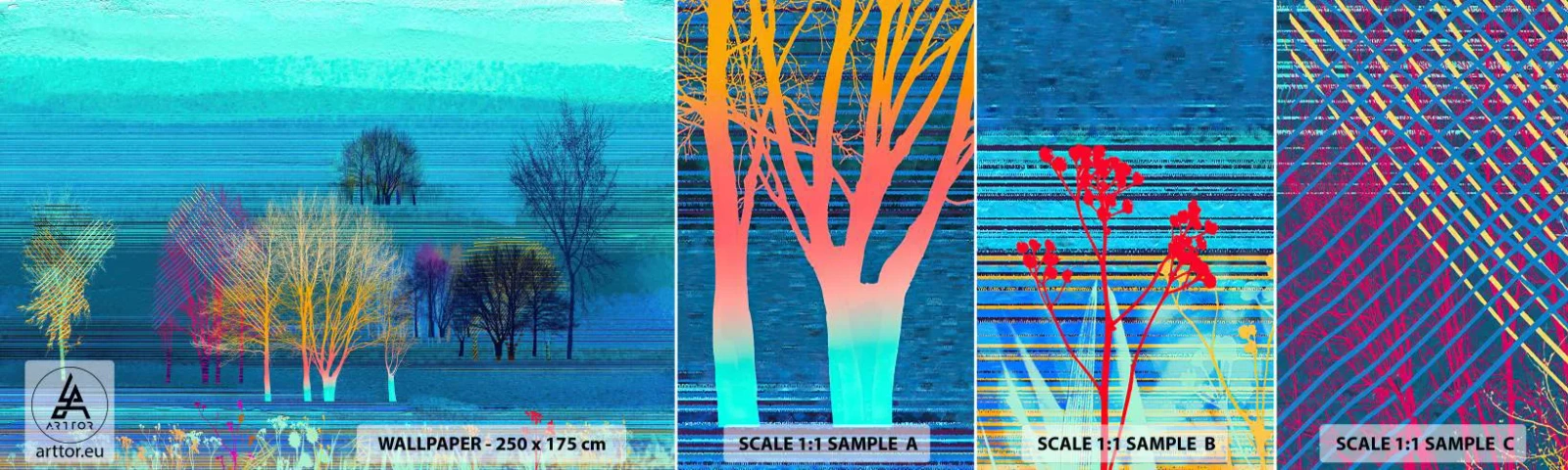 Fototapeta Próbka Samoprzylepna Deluxe Sticker - Wyczesany pejzaż - Krajobraz, Las, Abstrakcja - 100x30 cm