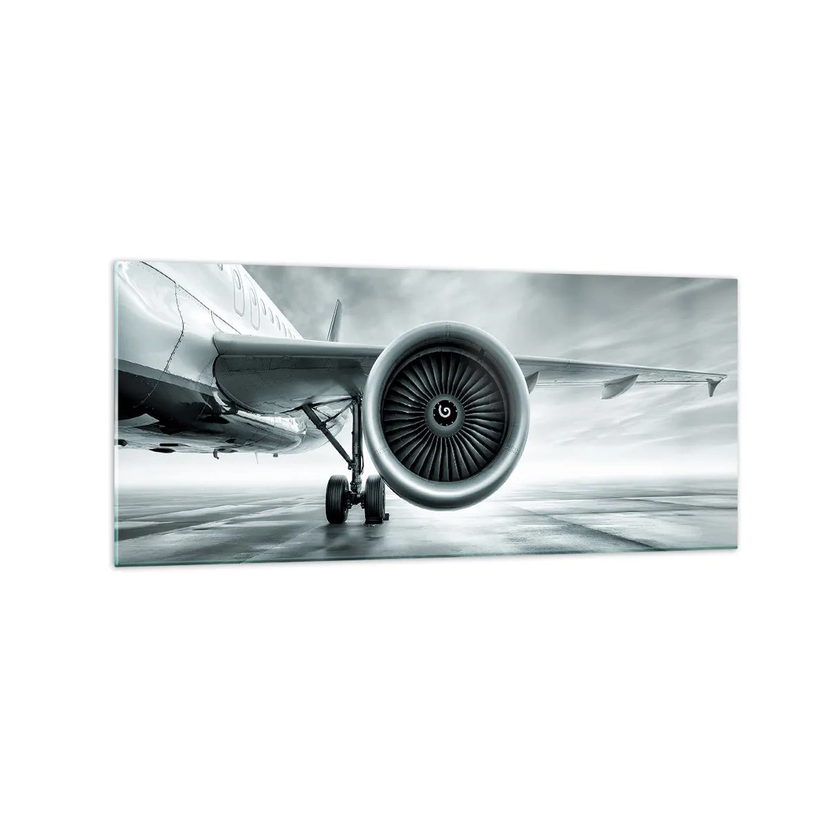 Obraz na szkle - Silnik odrzutowy samolotu na płycie lotniska - 120x50cm - Jest moc! - Nowoczesna dekoracja ścienna do salonu i sypialni ARTTOR