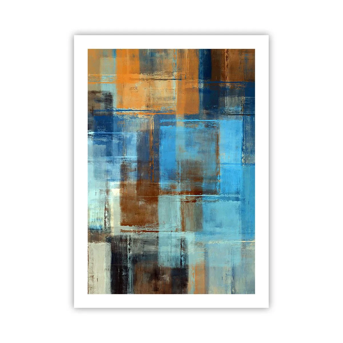 Plakat - Abstrakcyjne geometryczne wzory w odcieniach niebieskiego - 50x70cm - Przez błękitną zasłonę - Nowoczesna dekoracja ścienna do salonu, kuchni i sypialni ARTTOR