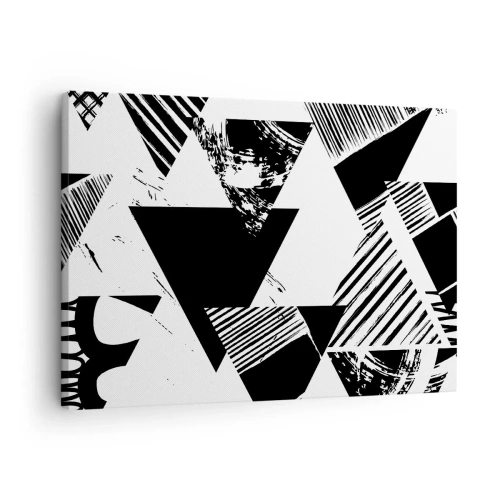 Obraz na płótnie - Geometryczne wzory w czarno-białej minimalistycznej formie - 70x50cm - Deszcz trójkątów - Nowoczesna dekoracja ścienna do salonu i sypialni ARTTOR