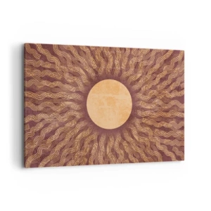 Obraz na płótnie - Słoneczny wzór z promieniami na tle w odcieniach brązu - 120x80cm - Ikona słońca - Nowoczesna dekoracja ścienna do salonu, kuchni i sypialni ARTTOR