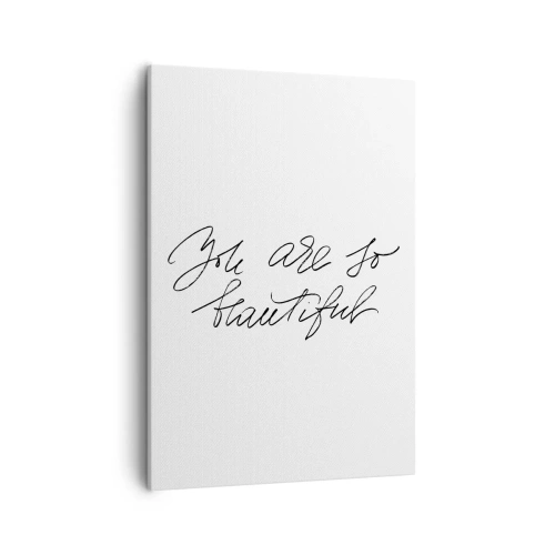 Obraz na płótnie - Minimalistyczny napis 'You are so beautiful' na białym tle - 50x70cm - Naprawdę, uwierz… - Nowoczesna dekoracja ścienna do salonu, kuchni i sypialni ARTTOR