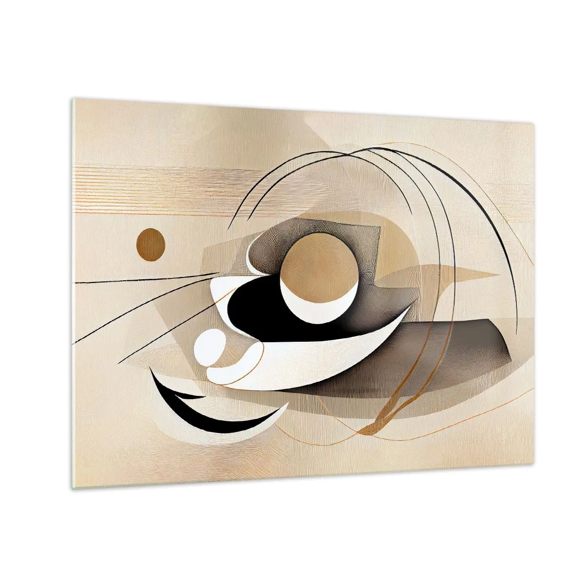 Obraz na szkle - Minimalistyczna abstrakcja w beżach z geometrycznymi kształtami - 70x50cm - Kompozycja: istota rzeczy - Nowoczesna dekoracja ścienna do salonu i sypialni ARTTOR