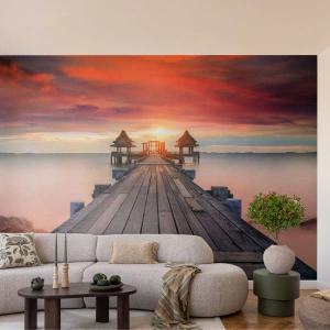 Fototapeta Premium Sand - Zachód na wschodzie - Krajobraz, Drewniane Molo, Morze - 150x105 cm