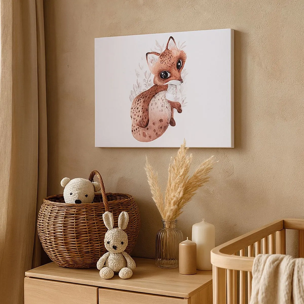 Obraz na płótnie - Uroczy lisek w akwarelowym stylu na jasnym tle - 70x50cm - Tylko pokochać - Nowoczesna dekoracja ścienna do salonu i sypialni ARTTOR